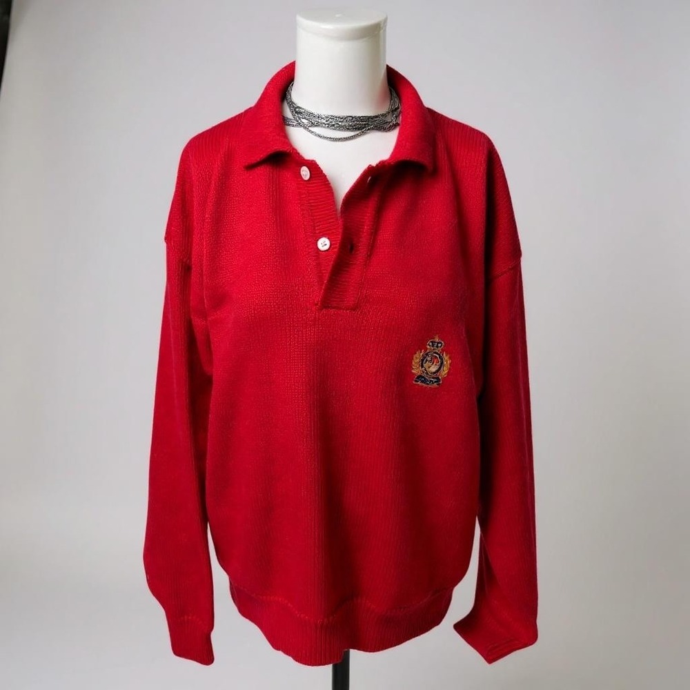 80s/90s Vtg  Streetwear sweater w/ collar Jacobson's with gold crest buttons XL‎